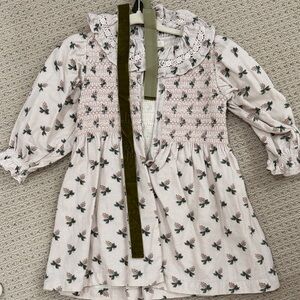 Girls' Pink Floral Smocked Long-Sleeve Dress